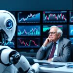 ai robot analyzing stock charts warren buffett finance office