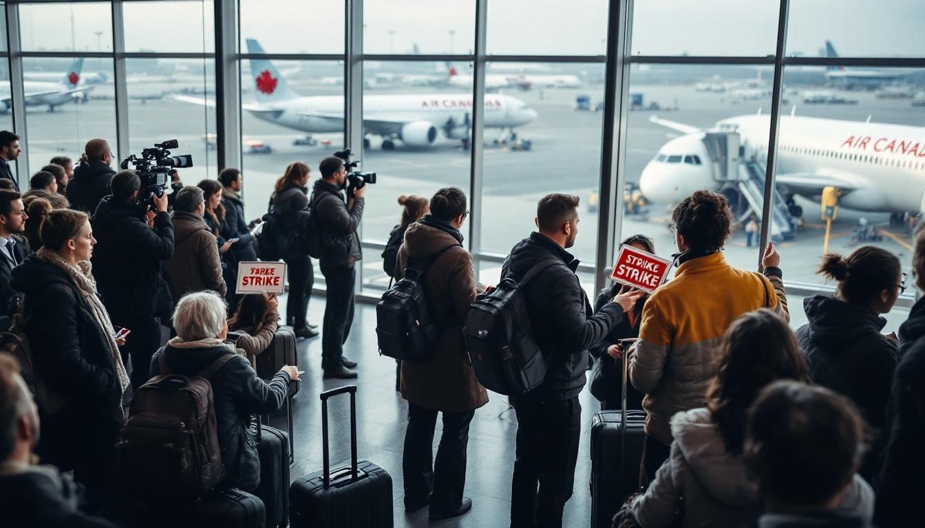air canada strike busy airport terminal