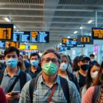 diverse people masks airport covid19 outbreak