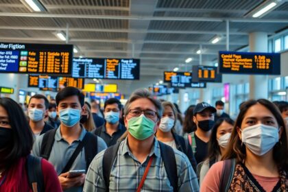 diverse people masks airport covid19 outbreak