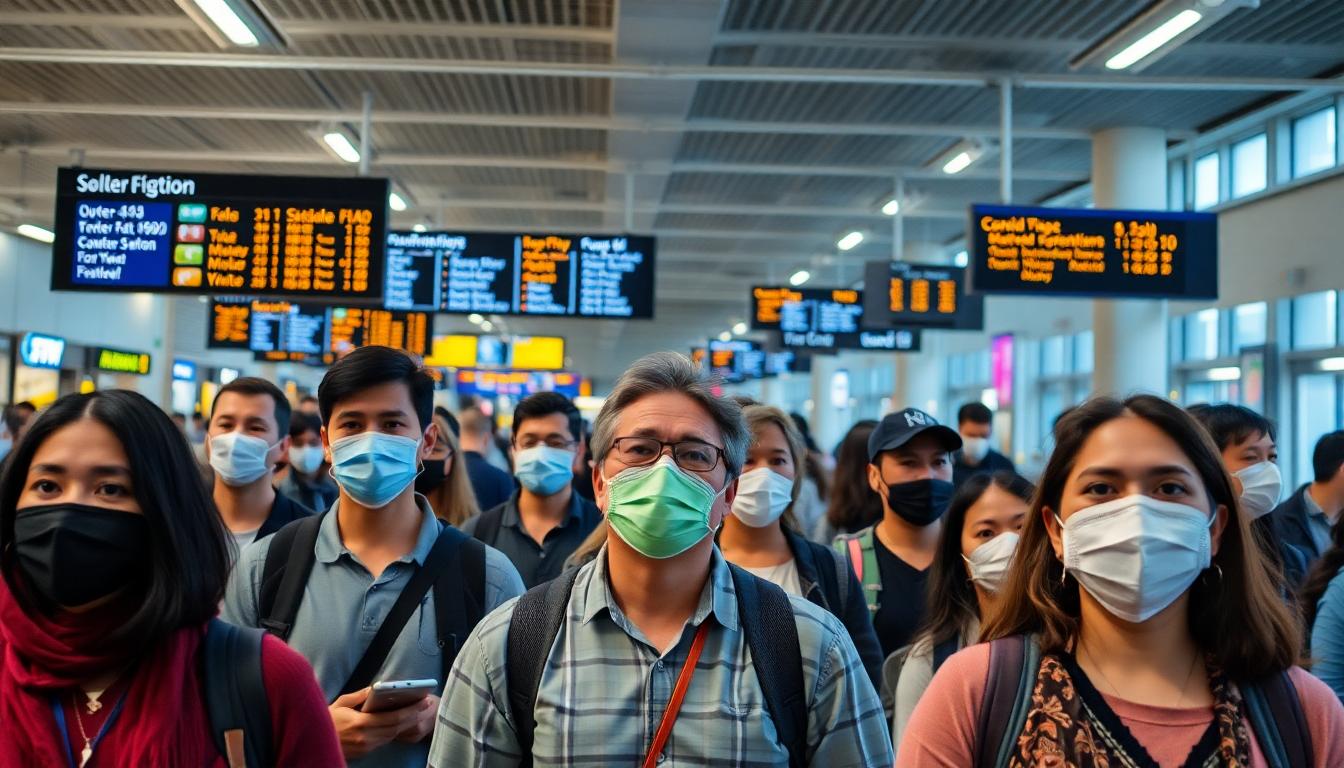 diverse people masks airport covid19 outbreak