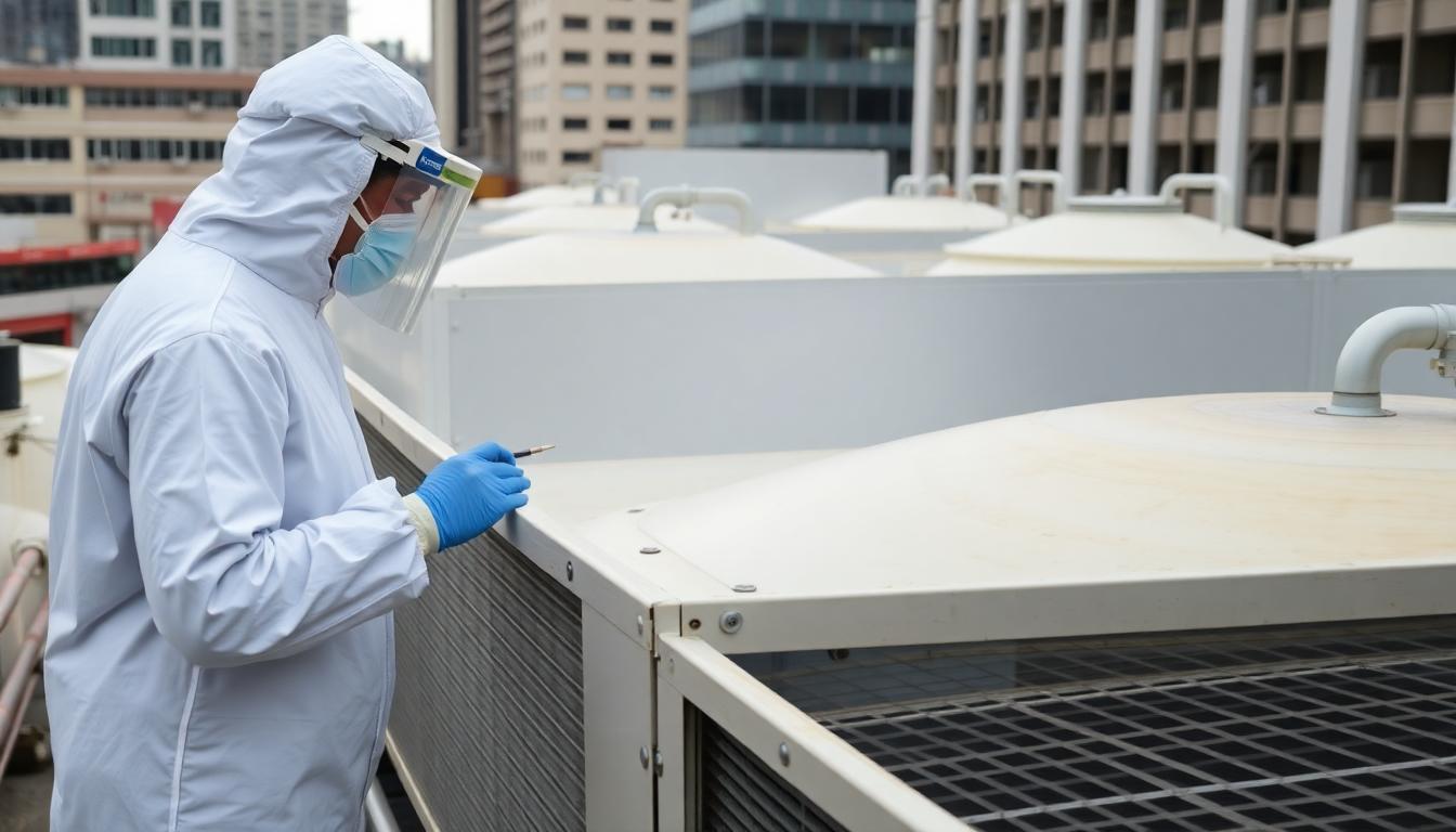 medical staff testing cooling towers bacteria