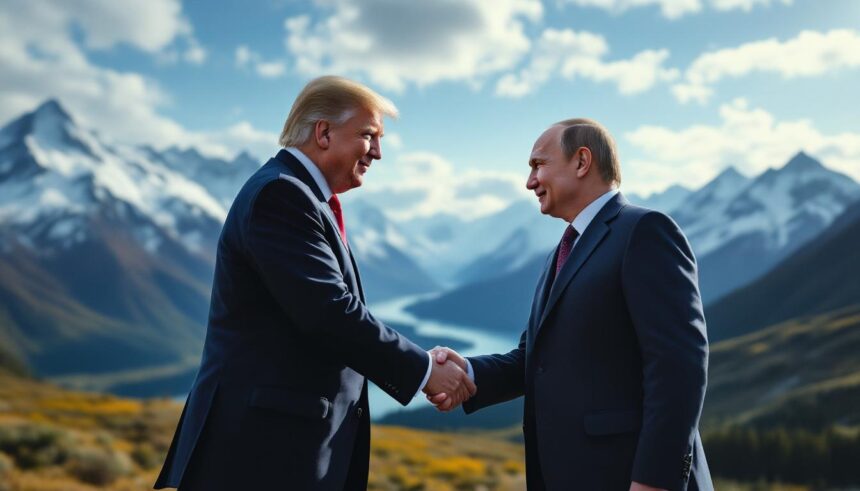 trump putin handshake alaska mountains summit