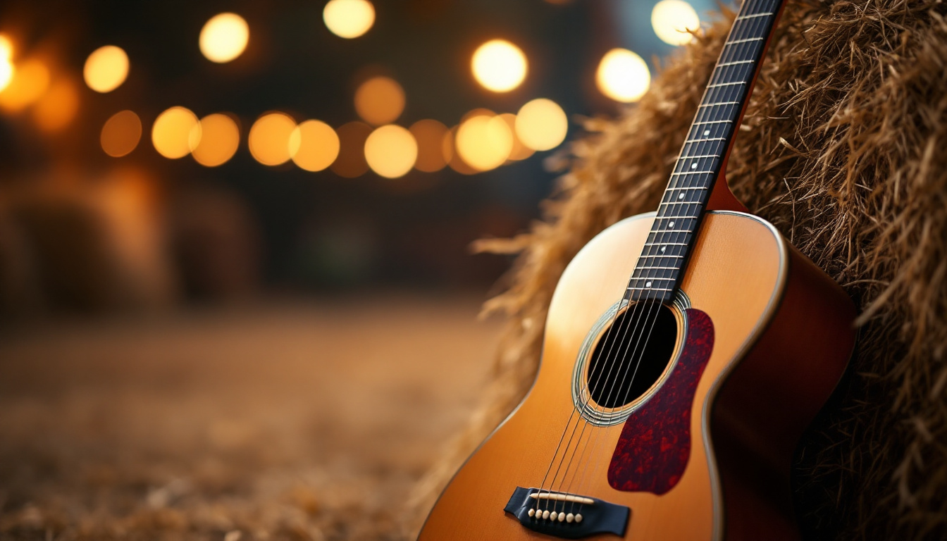 acoustic guitar hay bale stage lights