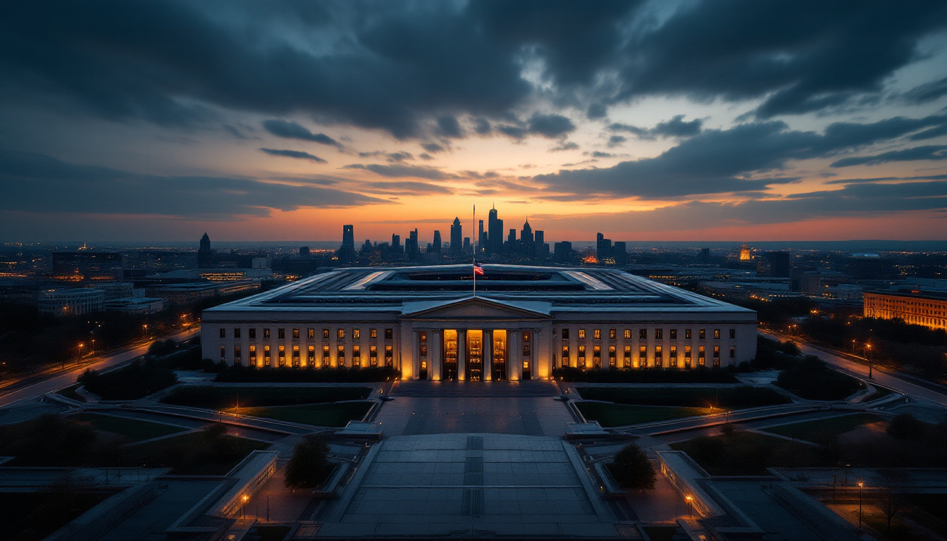 dramatic pentagon dusk american flag