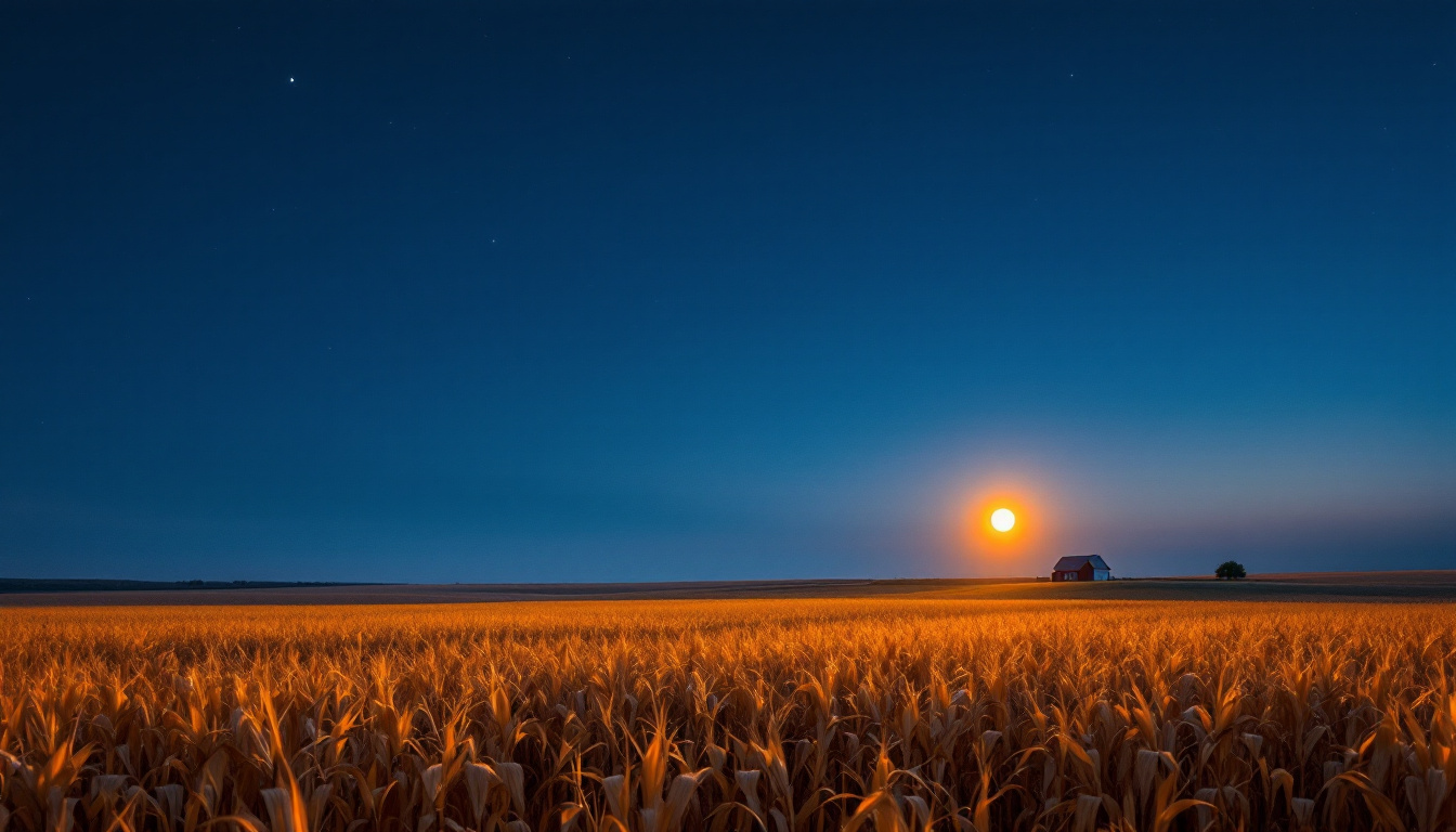 iowa cornfield full moon dusk