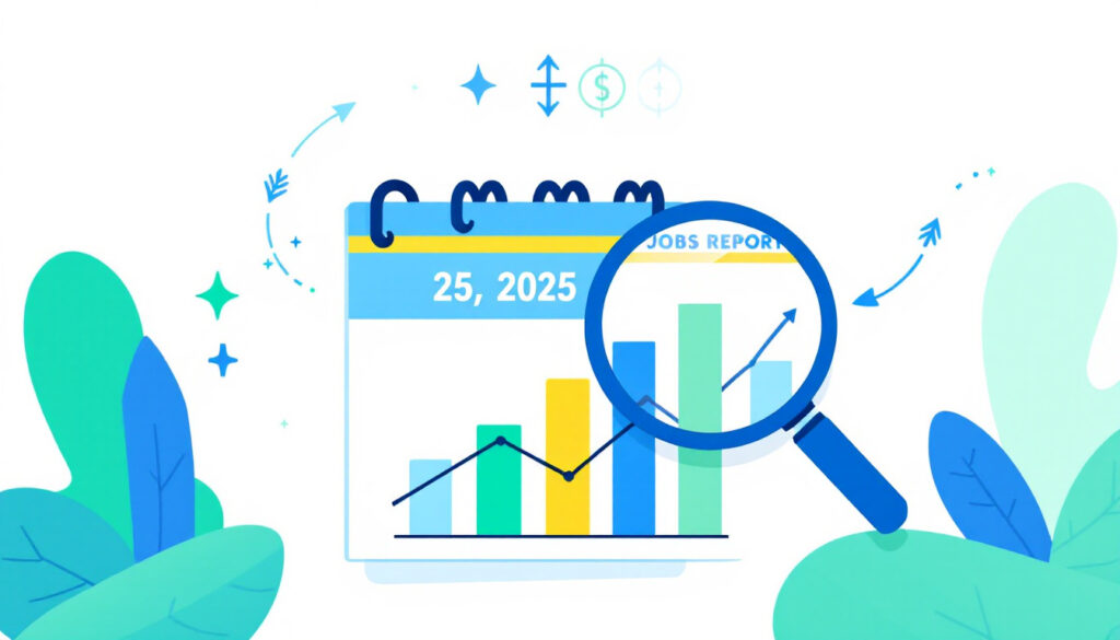 jobs report calendar magnifying glass bar chart