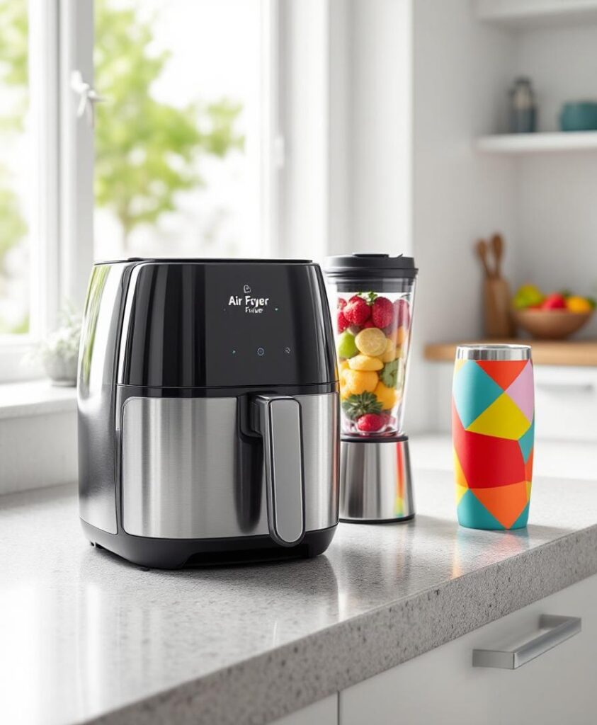modern kitchen counter airfryer blender tumbler