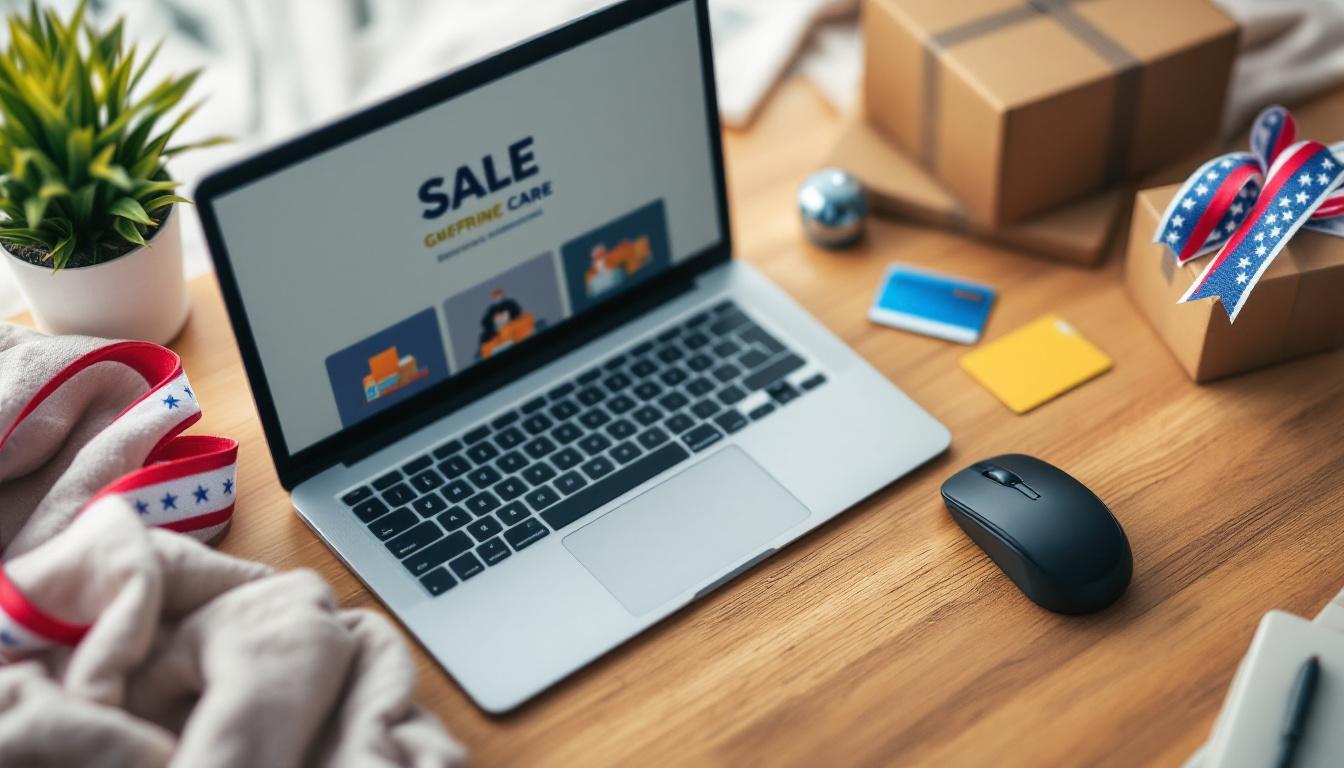 online shopping flat lay sale laptop