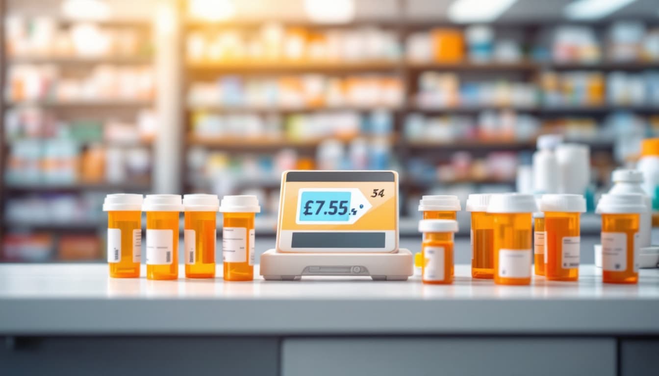 pharmacy counter prescription bottles price display