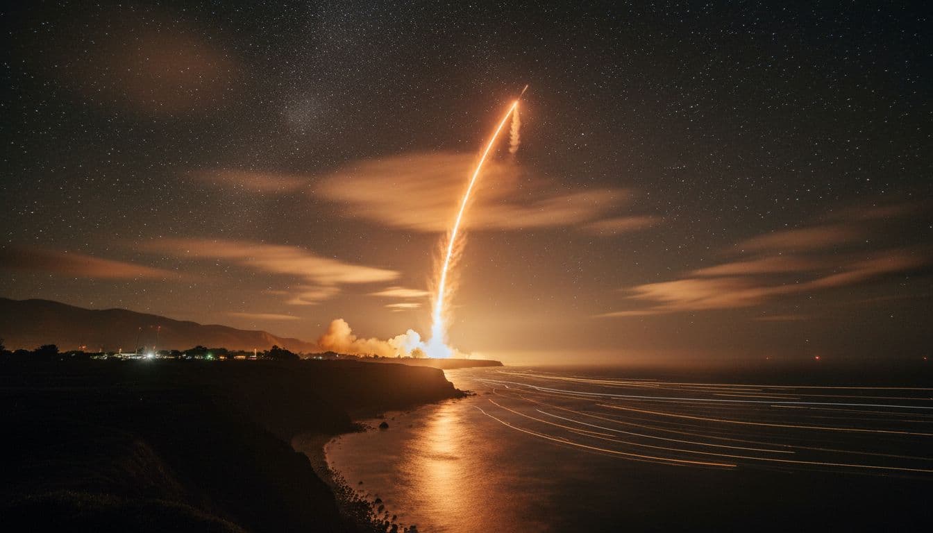 nighttime falcon9 launch vandenberg california coast de480592