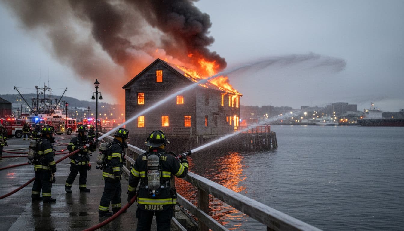 firefighters battle portland maine wharf fire dusk 203ef763