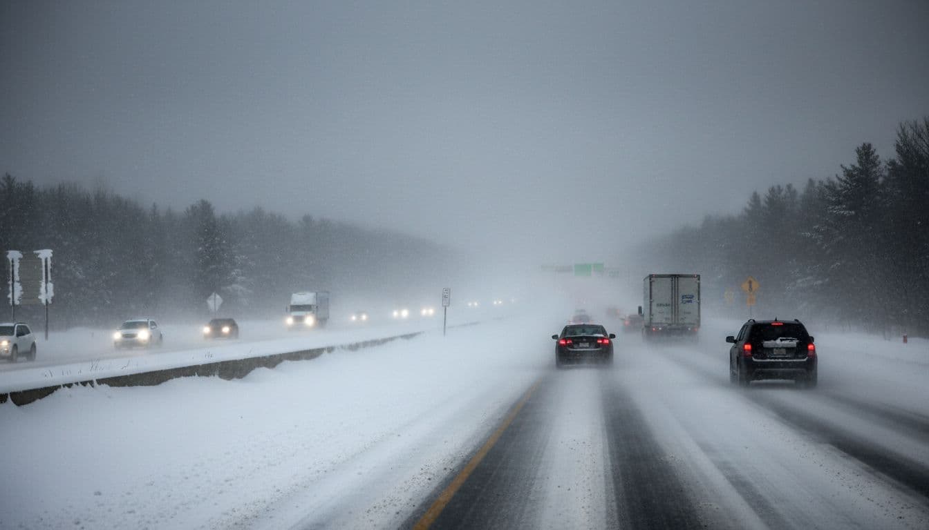 mid atlantic blizzard snowy highway cautious cars a9432e3e