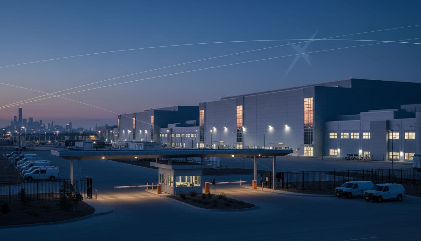 modern semiconductor fab facility dusk exterior 050f5b76
